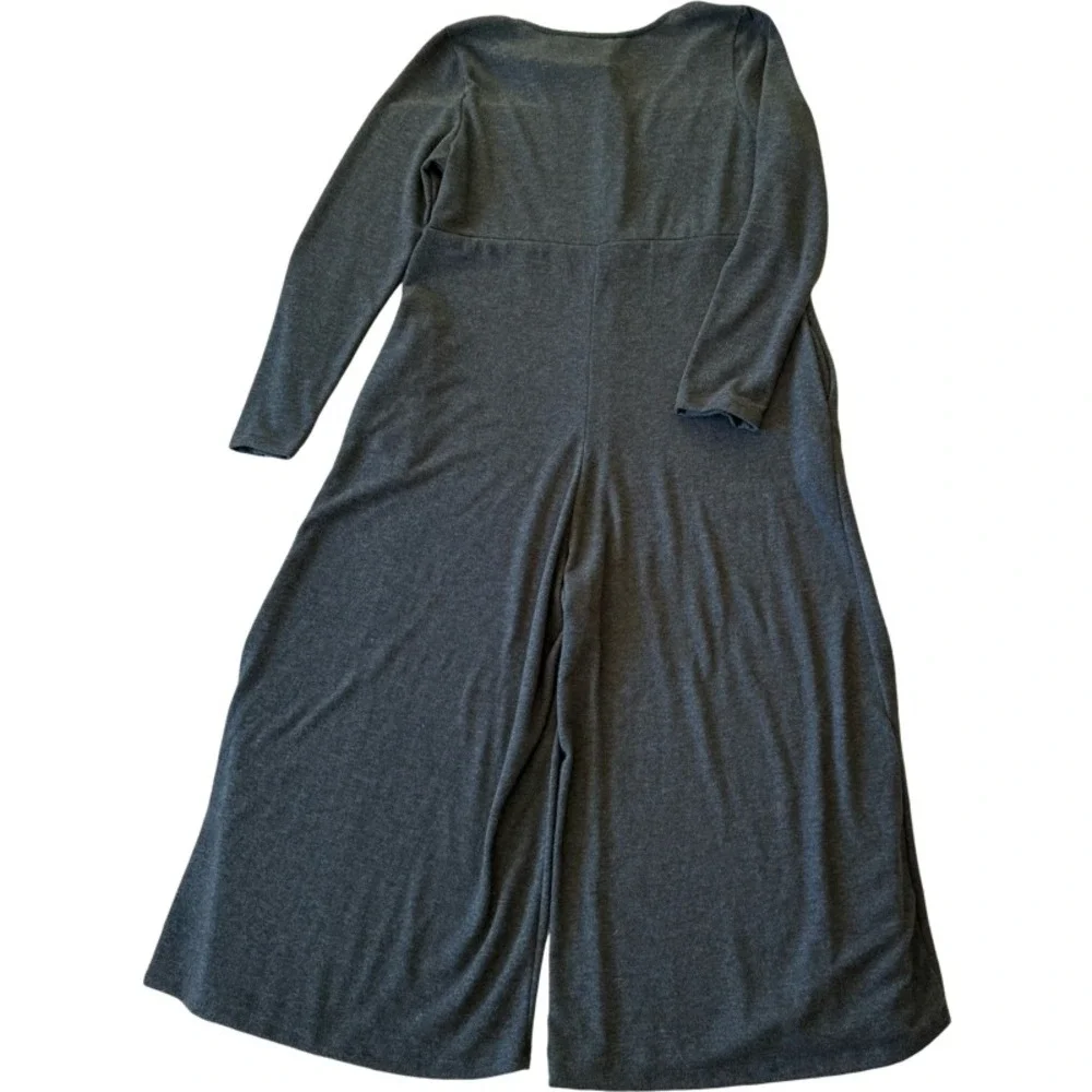 Three Bird Nest Charcoal Gray Wide-Leg Jumpsuit with Yellow Trim - Picture 11 of 11